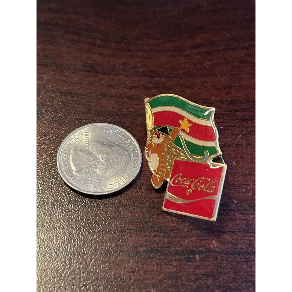 Vintage 1988 Seoul Olympics Coca Cola Hodori Tiger Suriname Flag‎ Lapel Pin